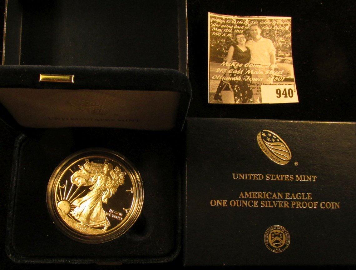 2015 W Proof Silver American Eagle One Ounce Silver Coin in orginal U.S. Mint issued box, no literat