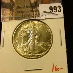 993 . 1942 Walking Liberty Half Dollar, BU MS63+, value $60+