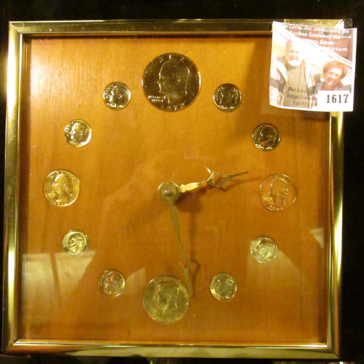 1617 . Coin Clock Includes Gold Plated Ike Dollar, Jfk Half Dollar,