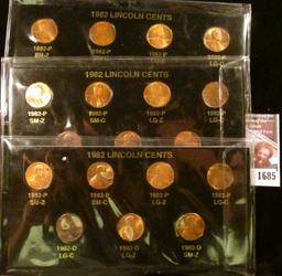 1685 . (3) Sets Of All 7 Varieties Of 1982 Memorial Cents