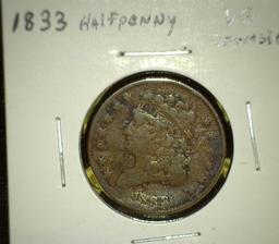 (3) coins: 1810 AG-G & 1833 VG U.S. Half Cents both with some corrosion; & 1807 U.S. Large Cent, sma