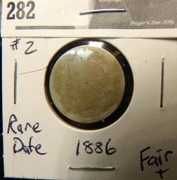1886 Liberty Nickel, low grade, Poor to Fair, clear date. Rare
