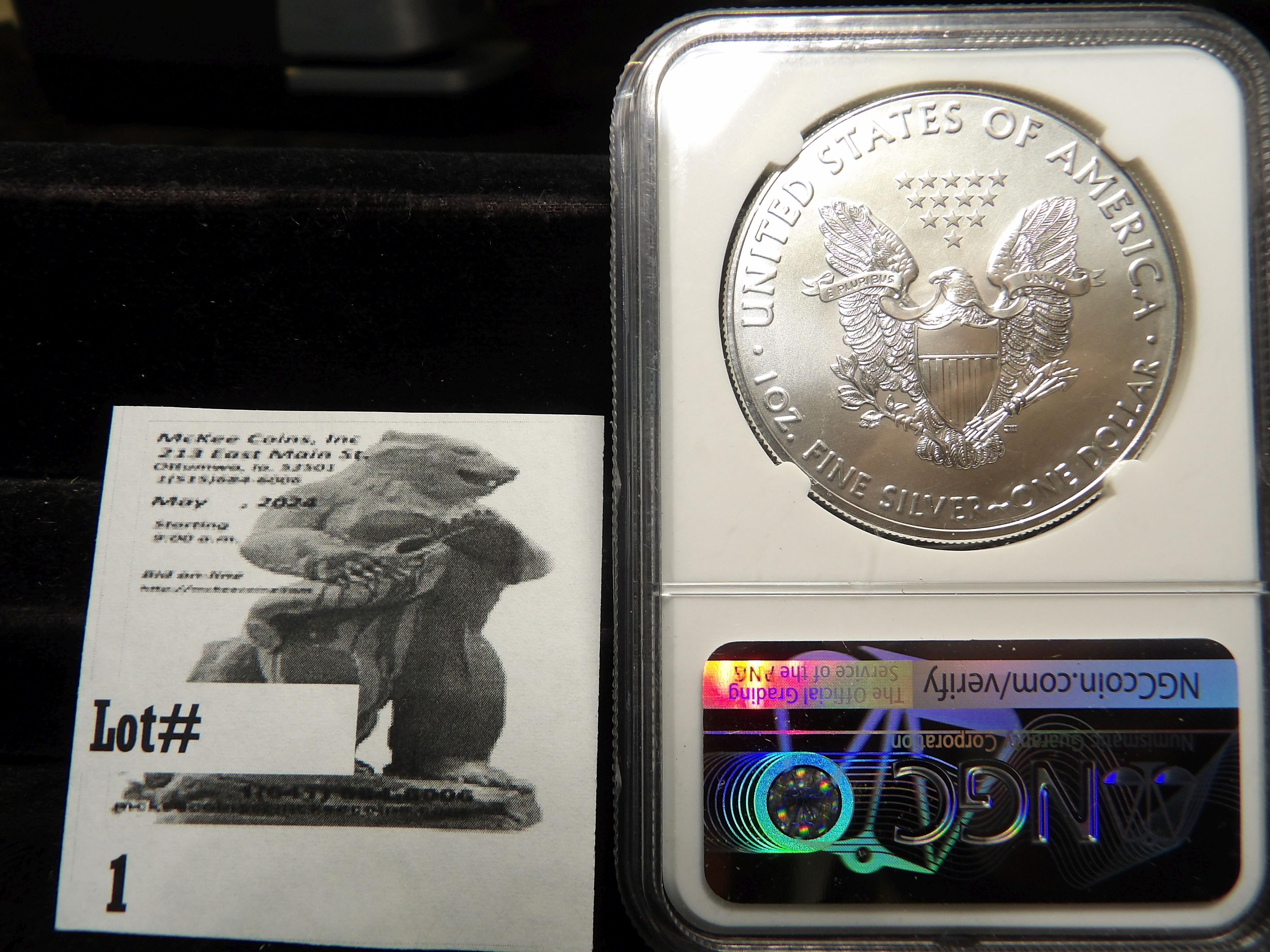 2019 Silver American Eagle One Dollar .999 Fine Silver One Ounce NGC slabbed MS70.
