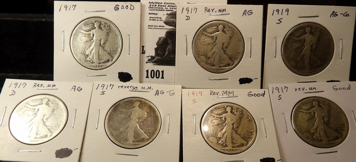 Walking Liberty Half Dollar Lot: 1917 P Good, (2) 1917 D Reverse Mintmark AG, (3) 17 S Reverse Mintm