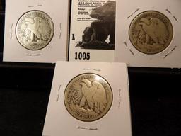 Walking Liberty Half Dollar Lot: 1917 P VG, 1917 D Obverse Mintmark G, & 17 S Obverse Mintmark VG.