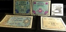 (4 pcs.) Allied Military Currency from WW II Germany, France, & Italy.