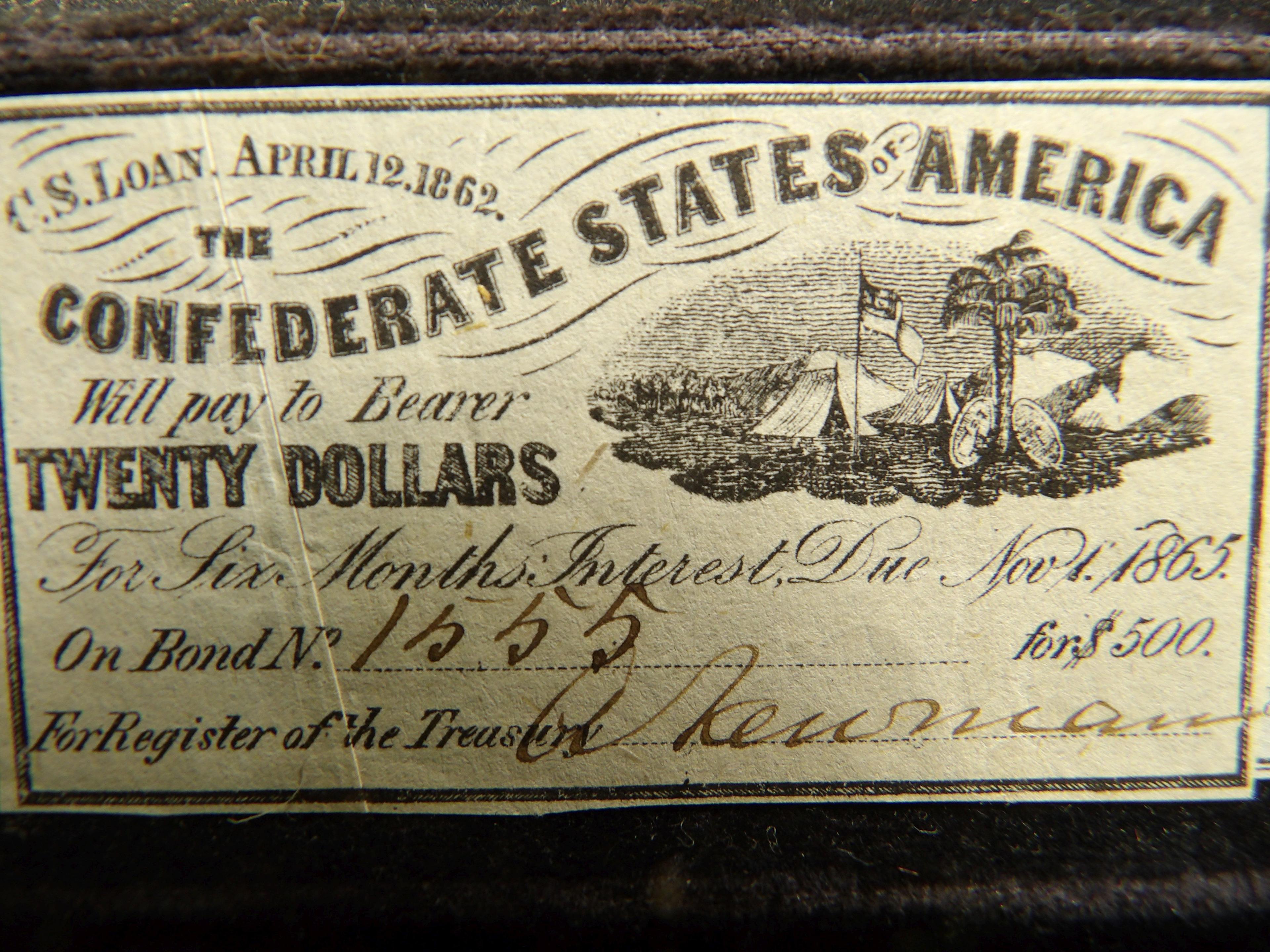 1861 & 1862 Confederate States of America Bond Coupons.