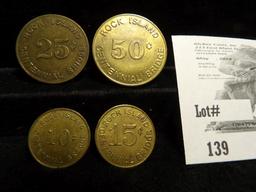 Set of Rock Island Centennial Bridge Tokens: 10c, 15c, 25c, & 50c.