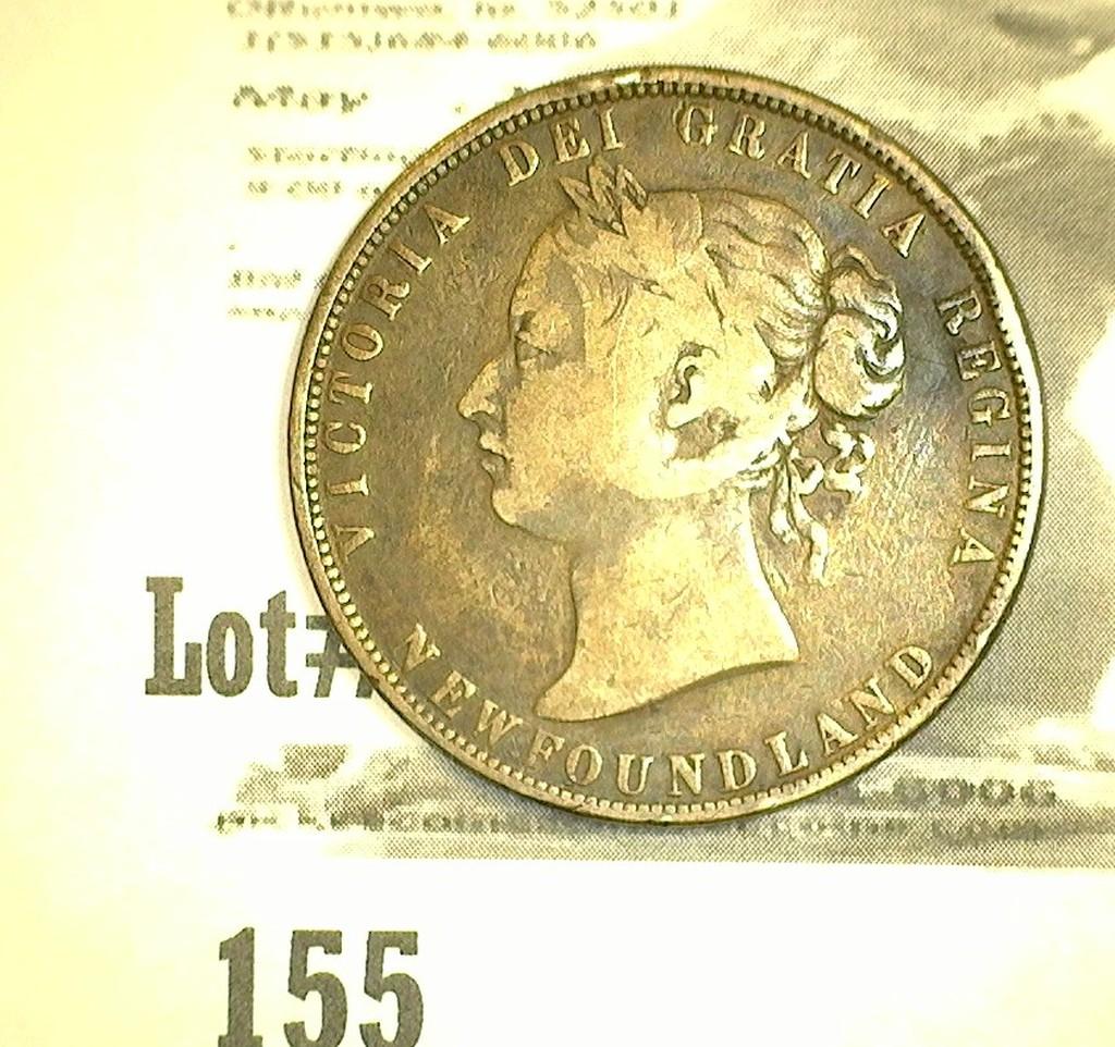 1870 Queen Victoria Newfoundland Silver Half Dollar. Fine.