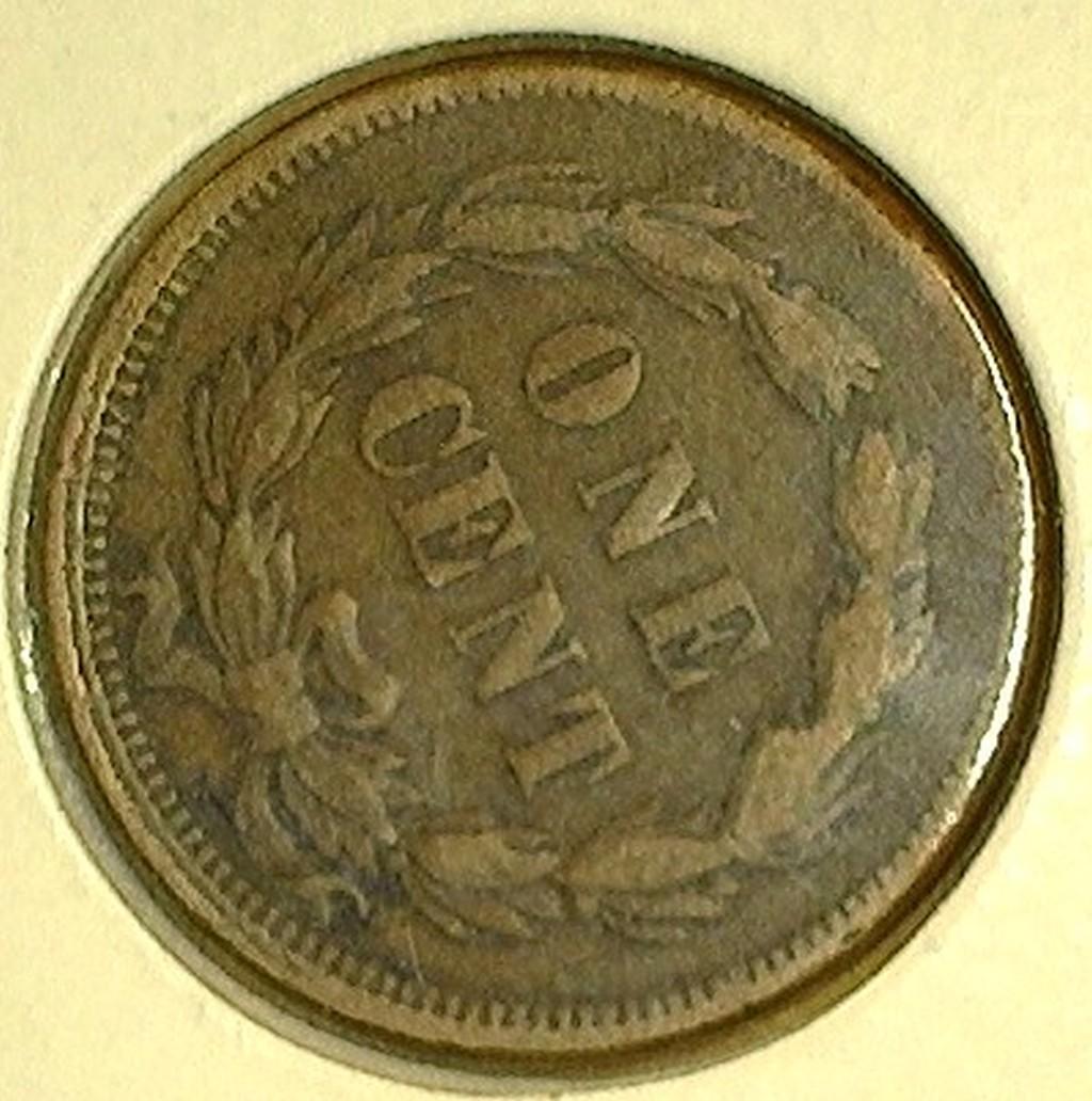 1859 U.S. Indian Head Cent, Rotated reverse, Fine.