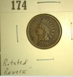 1859 U.S. Indian Head Cent, Rotated reverse, Fine.