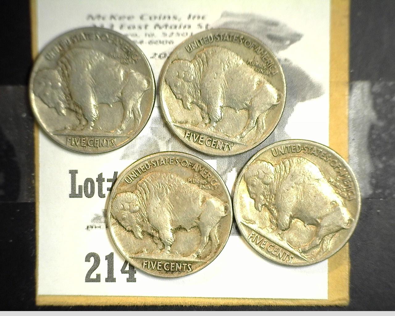 (4) 1930 P Buffalo Nickels. EF.