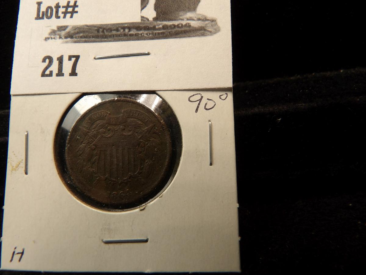 1864 U.S. Two Cent Piece, Rotated Reverse, 90 degrees.