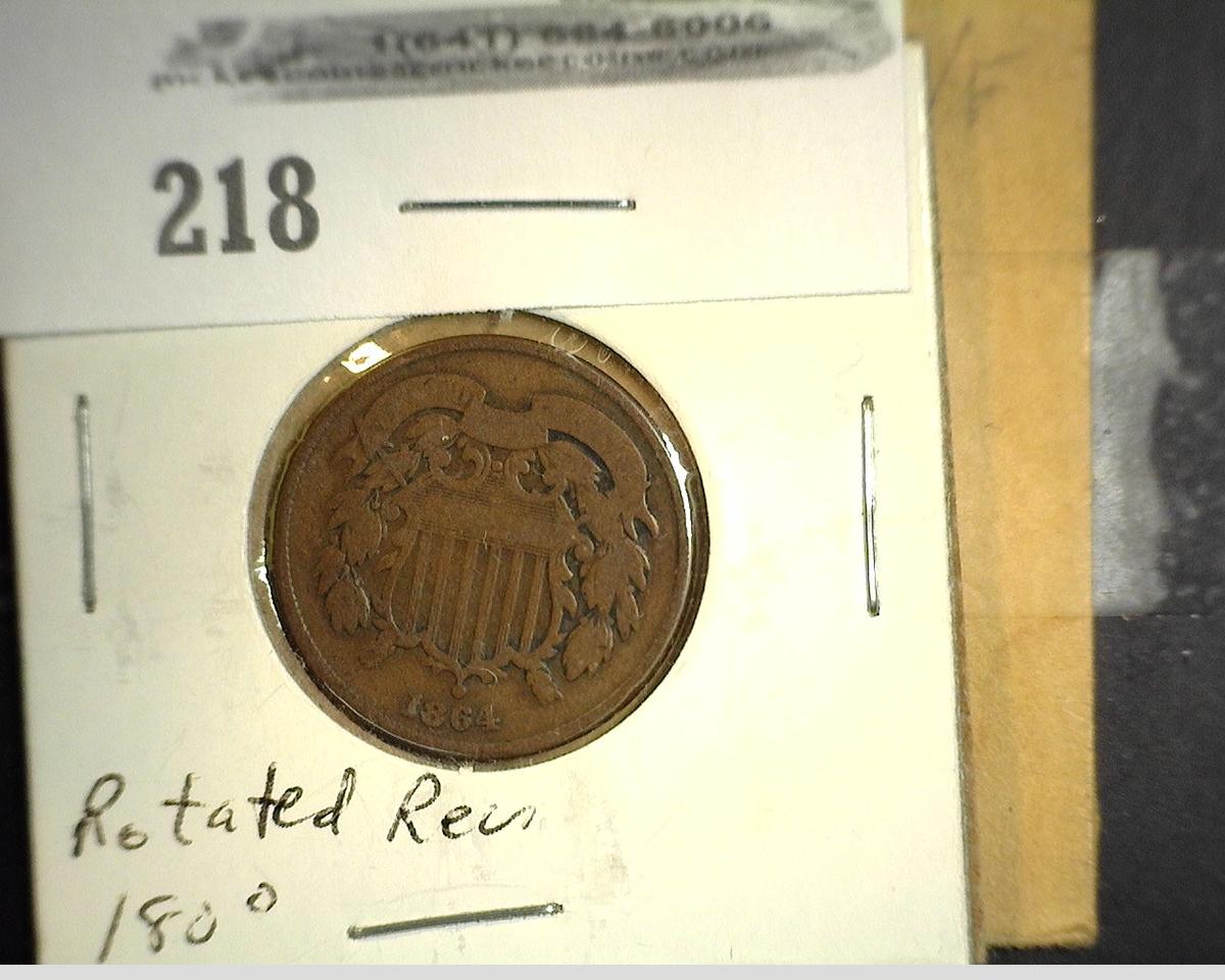 1864 U.S. Two Cent Piece, Rotated Reverse, 180 degrees.