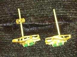 Diamond and Emerald 14K Gold Earrings. One is missing the back.