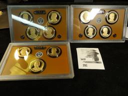 2013 S, 2014 S, & 2016 S Proof Presidential Dollar Sets in original U.S. Mint plastic cases.