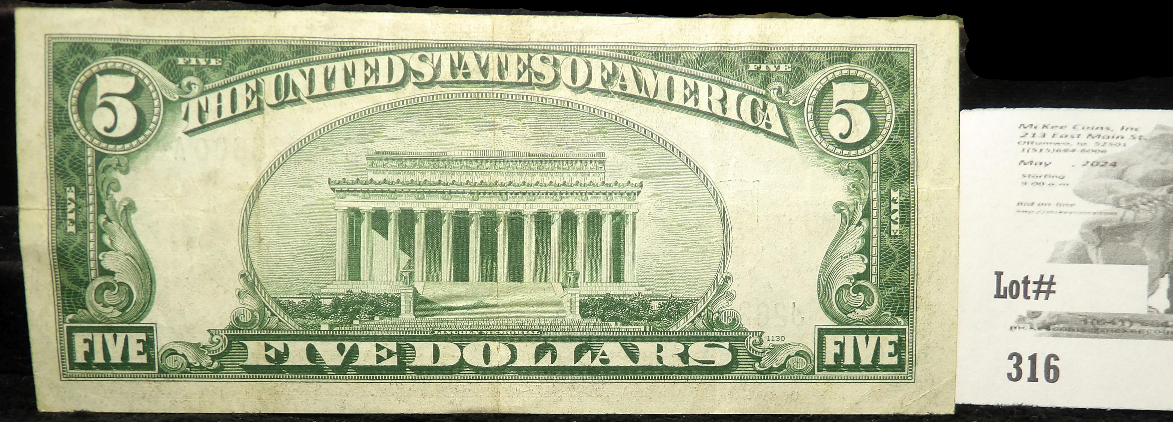 Series 1934A $5 Federal Reserve Note.