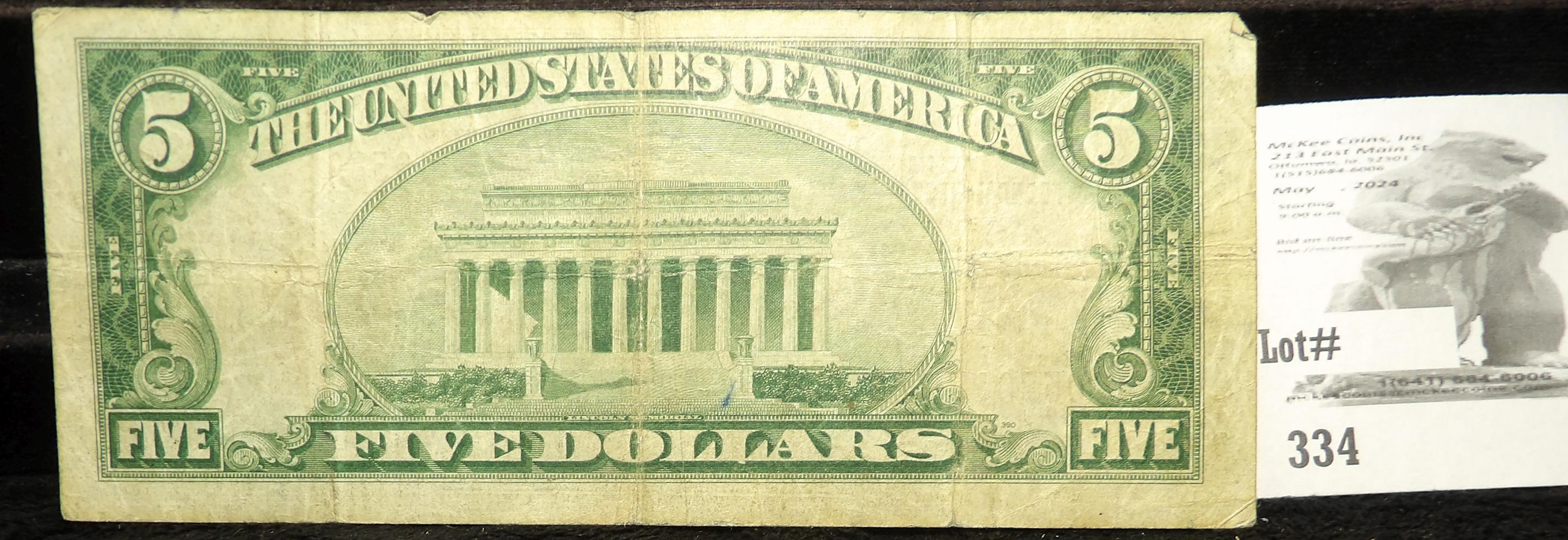 Series 1929 $5 National Currency The Federal Reserve Bank of Chicago, Illinois, Serial No. G05804794