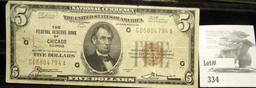 Series 1929 $5 National Currency The Federal Reserve Bank of Chicago, Illinois, Serial No. G05804794