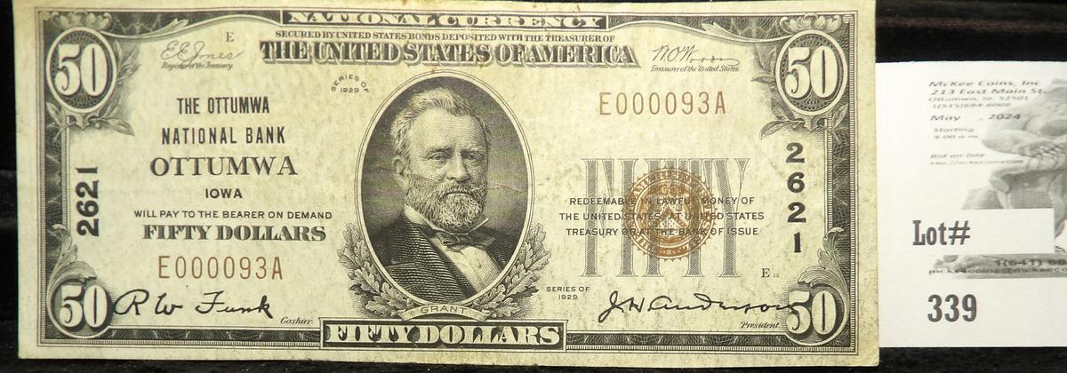 Series 1929 $50 National Currency The Ottumwa National Bank Ottumwa Iowa Charter No. 2621.