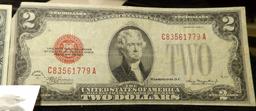 Series 1928D $2 U.S. Note, Red Seal, upper left corner missing; & Series 1963 $5 U.S. Note, Red Seal