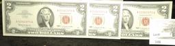 (3) Series 1963 $2 U.S. Notes, Red Seal, CU in sequential serial numbers.