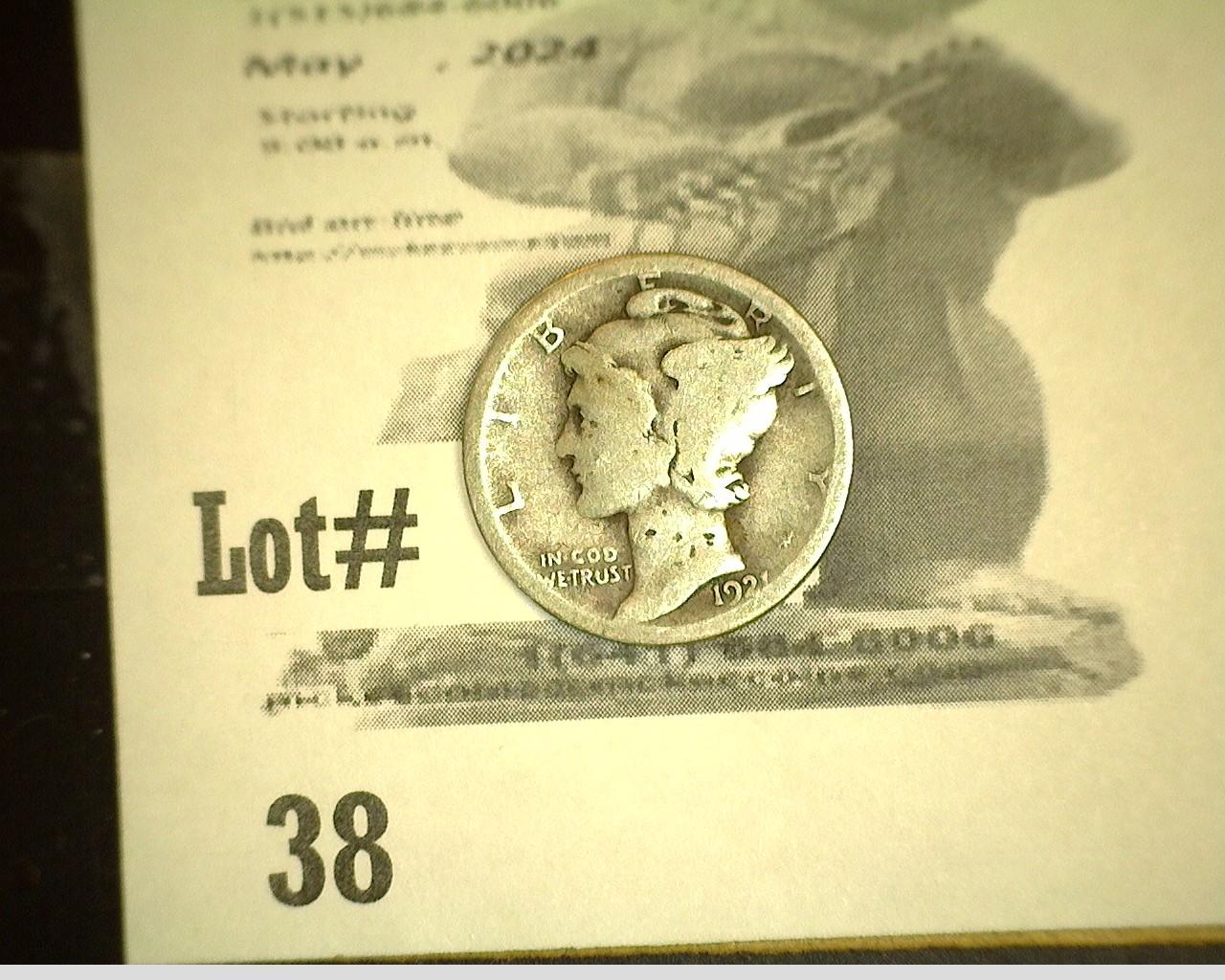 1921 D Semi Keydate Mercury Dime.