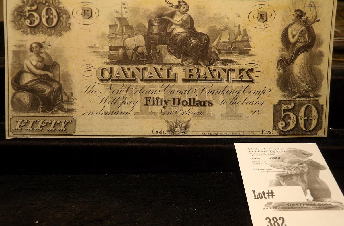 Unissued Canal Bank. New Orleans Fifty Dollar Banknote. 18xx. Unsigned. Crisp Unc.