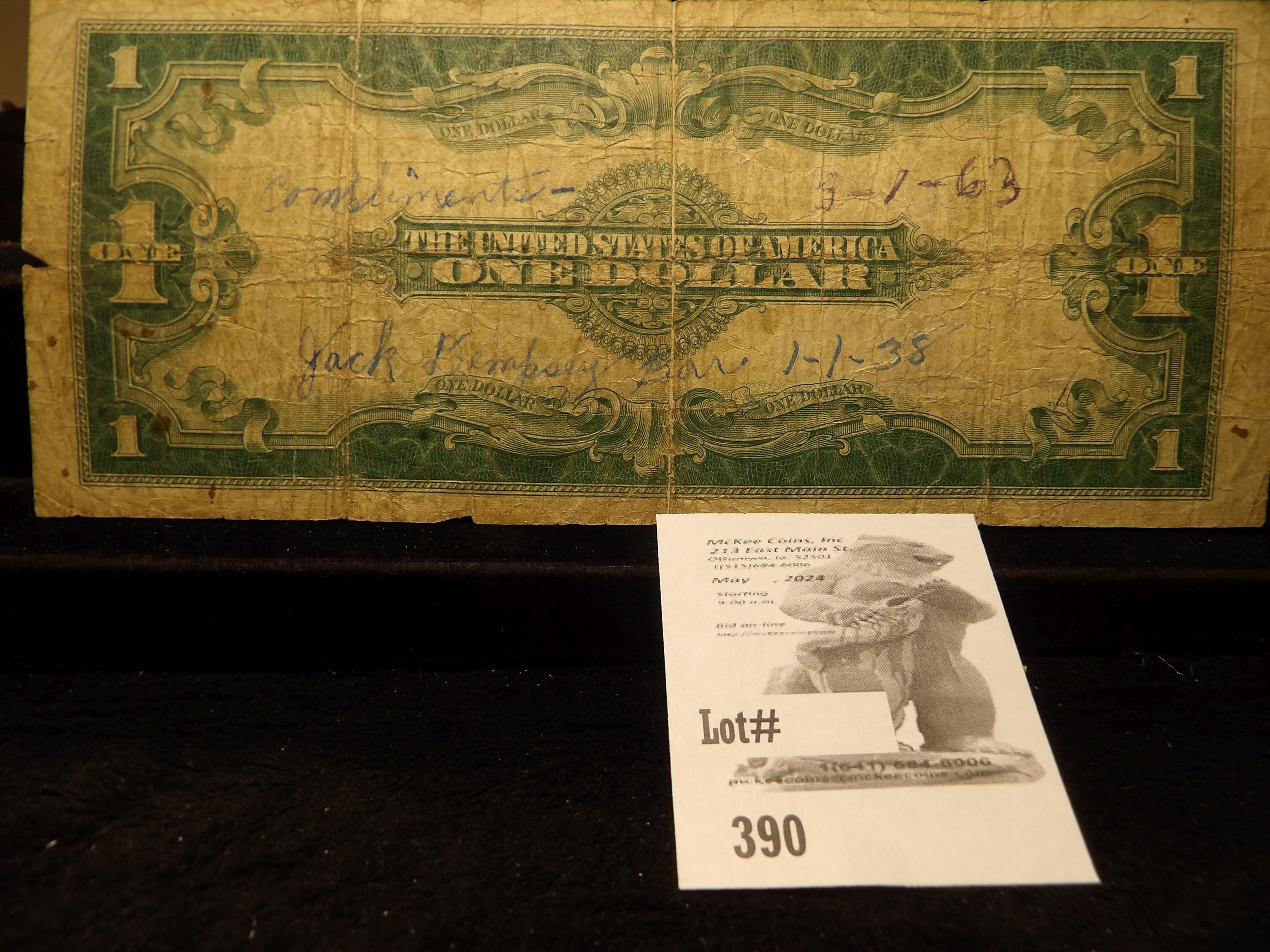 From Lyn Knight Auction March, 2017 comes Series 1923 One Dollar Silver Certificate. Signed Speelman