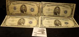 Series 1934A, Series 1953, & (2) Series 1953A $5.00 Silver Certificates.