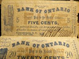 Set of Four Nov. 15th, 1864 Civil War Era Banknotes from Canandaigua, N.Y. Bank of Ontario, Five, Te