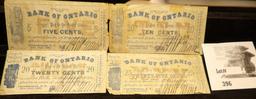 Set of Four Nov. 15th, 1864 Civil War Era Banknotes from Canandaigua, N.Y. Bank of Ontario, Five, Te