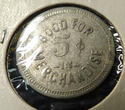 H.C. Berg,/ Clayton Center / Iowa / Good for / 5c / in / Merchandise Round Aluminum Token.