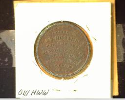 1836 Hard Times Token R & W Robinson New York, Military, Naval, Sporting Buttons.