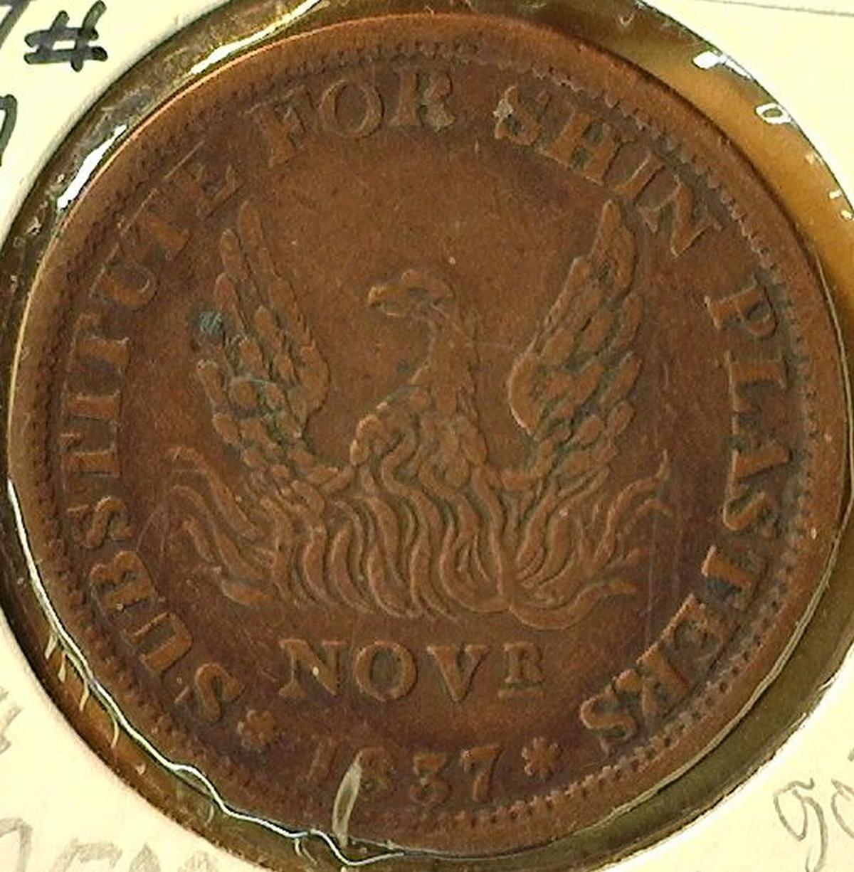 1837 Hard Times Token, Rising Phenox, Subistute for Shin Plaster.