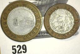 (2) Pieces, Garsbach-Wacker Co. Bartlett, Tex. 5C & 10c in Merchandise Bi-Medal Tokens.