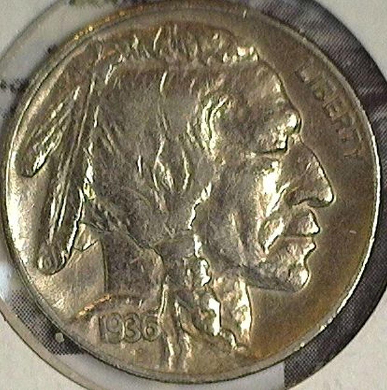 1936D Buffalo EF and 1950D Jedderson Nickels BU.