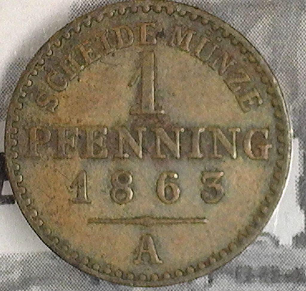 1863A Pressia Germany 1 Pfenning Nice Grade EF.