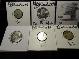 1960, 62, & 66 Canada dimes; & (2) 1965 Canada Quarters, all .800 fine Silver.