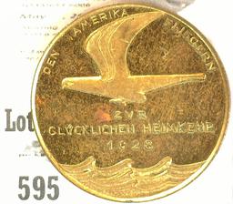1928 German Hermann Kohl Von Hvnefeld, Den America Fliegern, High Relief Bronze Medal.