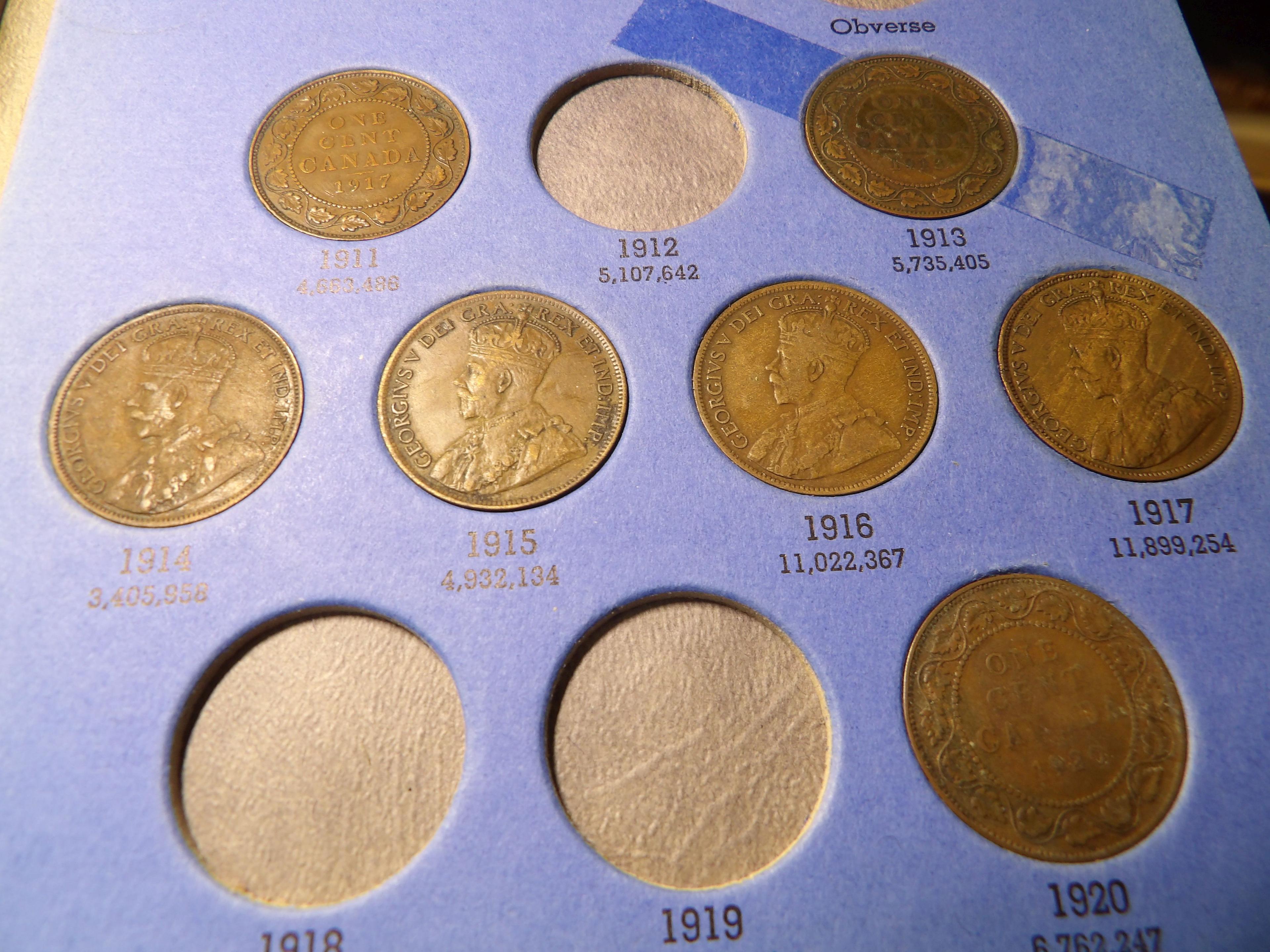 Partial Set Canadian Large Cents 13-Coins Inc. 1859, 1895, 1902, 1903, 1911, 1913, 1914, 1915, 1916,