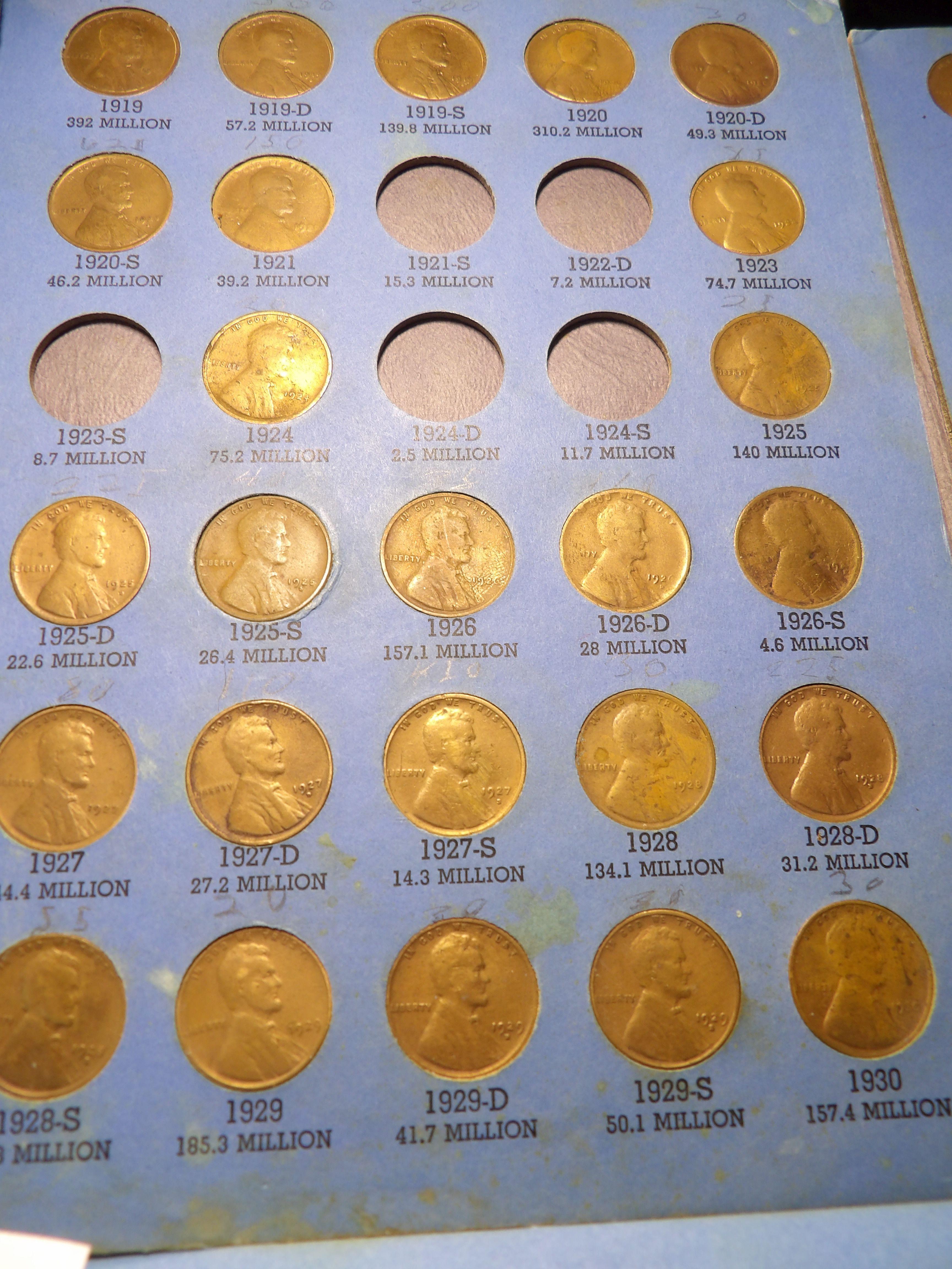 Partial Lincoln Cent Sets 1909-41 & 1941-74, 120-Coins. Inc, 1909, 09 VDB, 10S, 11D, 13D, 13S, 14S,