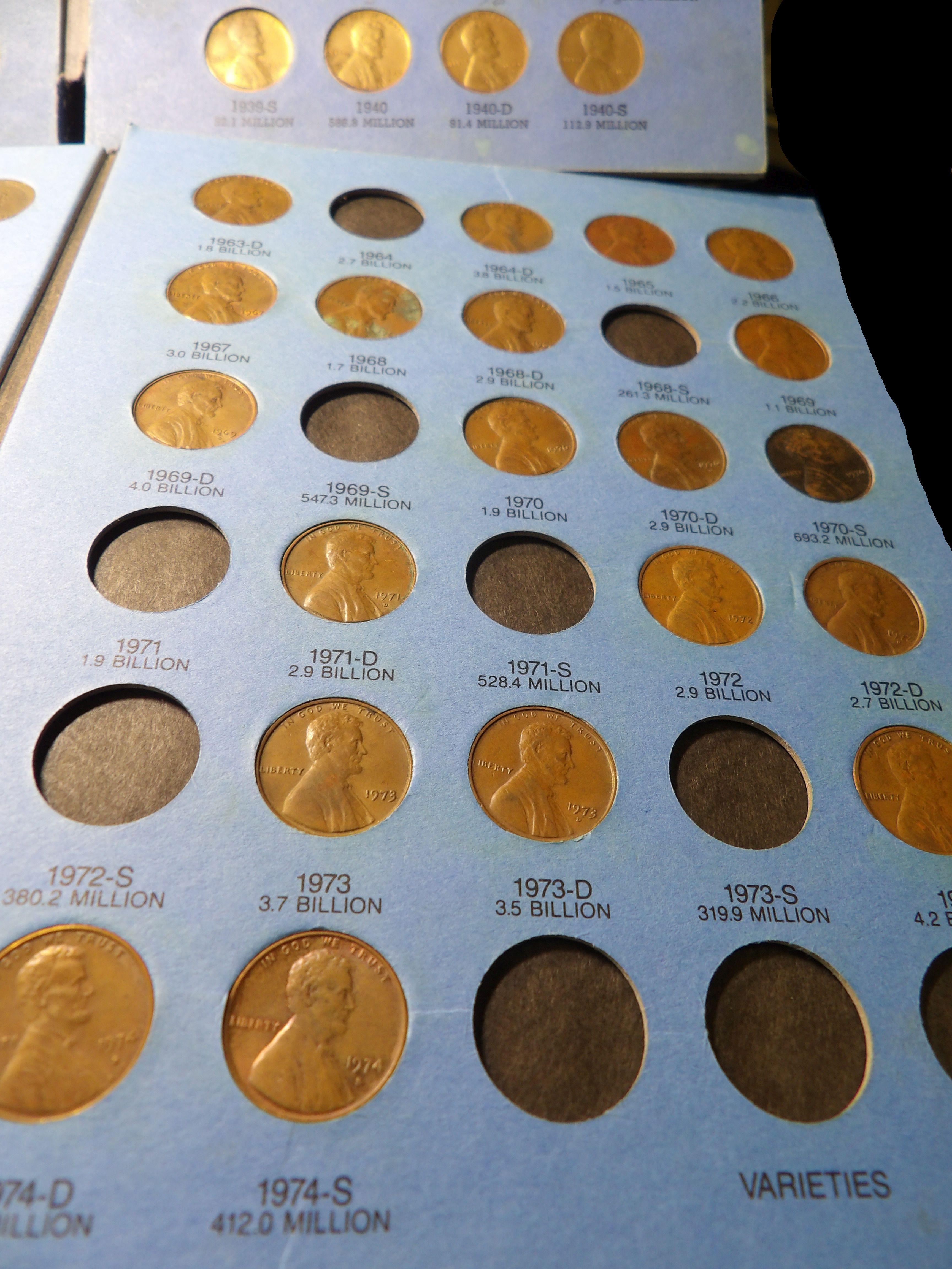 Partial Lincoln Cent Sets 1909-41 & 1941-74, 120-Coins. Inc, 1909, 09 VDB, 10S, 11D, 13D, 13S, 14S,