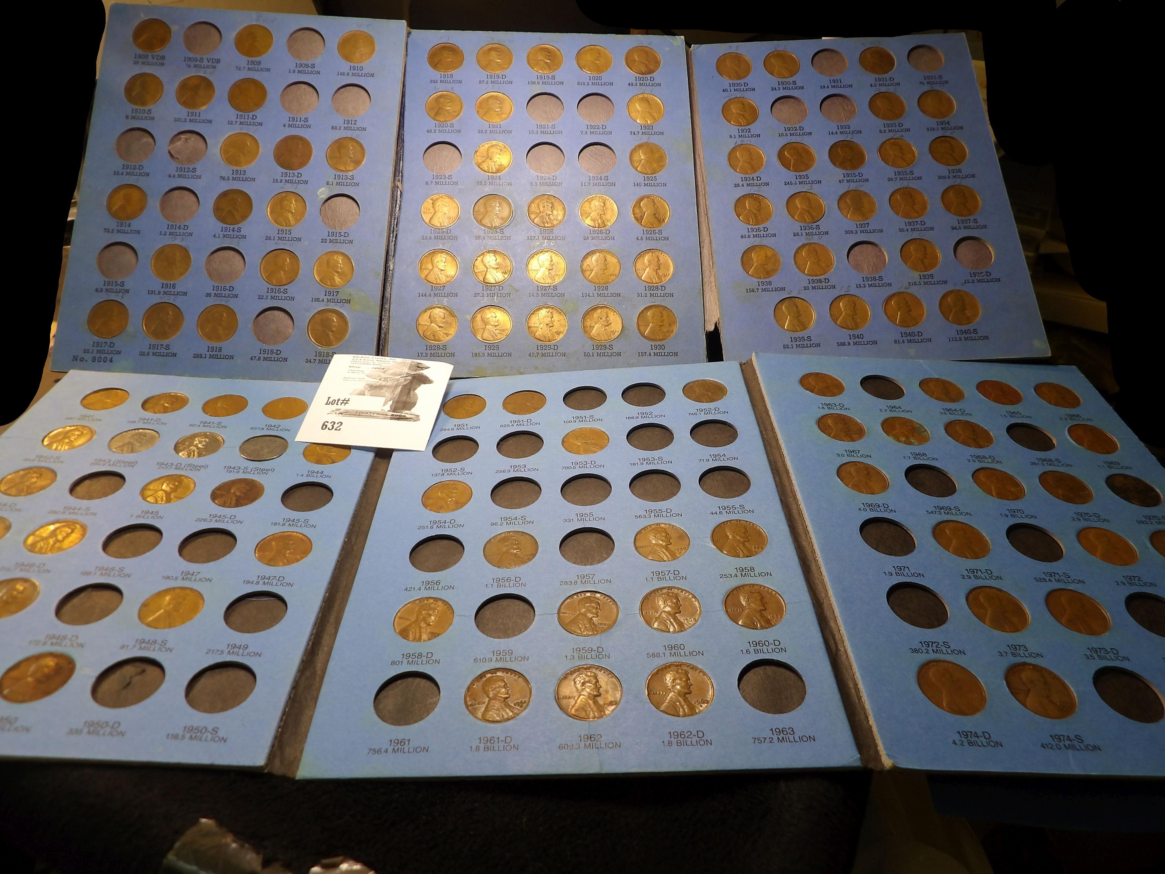 Partial Lincoln Cent Sets 1909-41 & 1941-74, 120-Coins. Inc, 1909, 09 VDB, 10S, 11D, 13D, 13S, 14S,