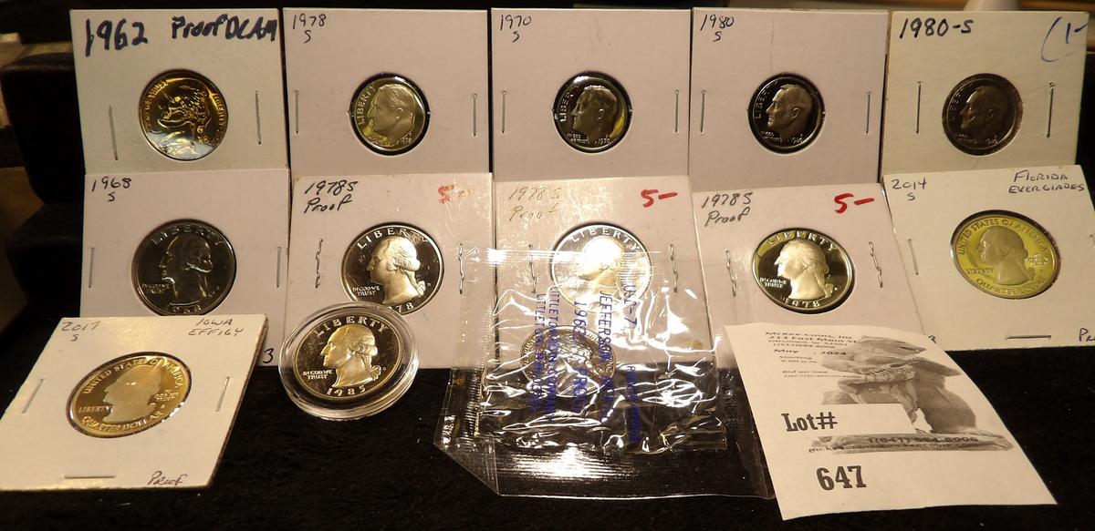 (2) 1962 Proof Jefferson Nickels1970S, 1978S, (2) 1980S Proof Roosevelt Dmes, 1968S (3) 1978S, 1985S