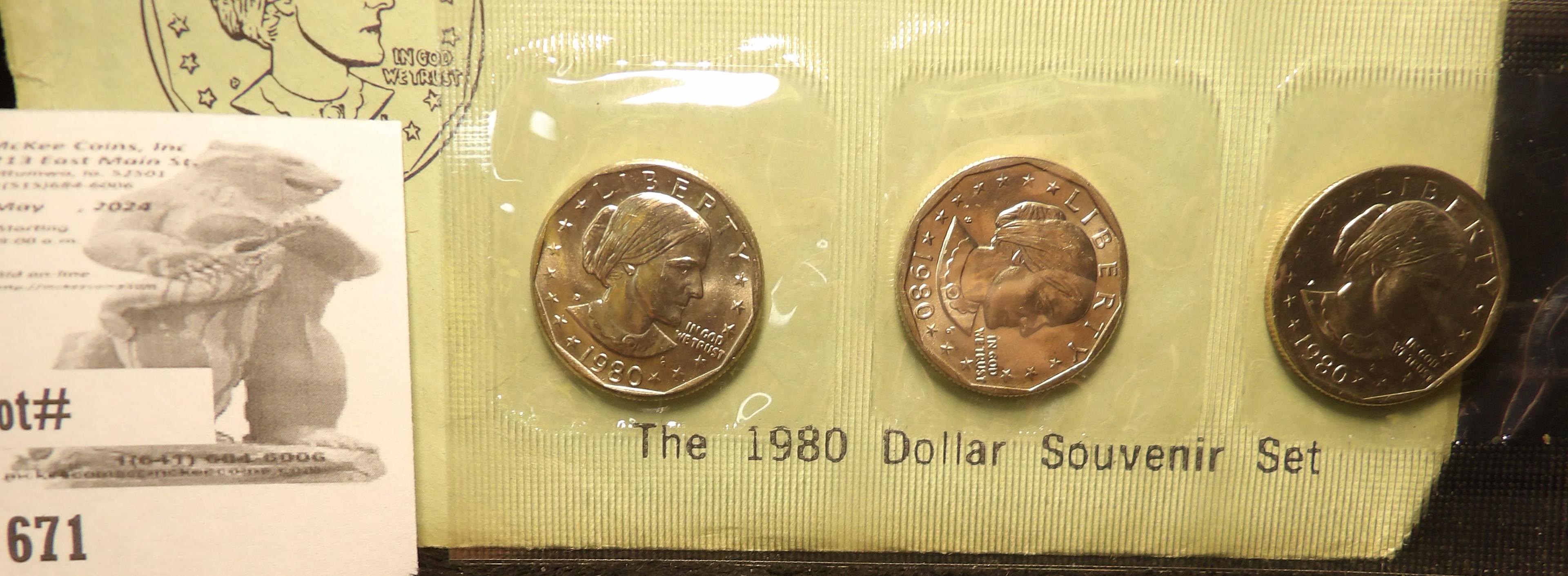 1980 P, D, & S Susan B. Anthony Dollar Souvenir Set. BU.