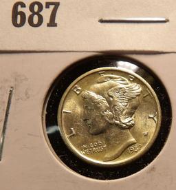 1937 D Mercury Dime, BU, carded.