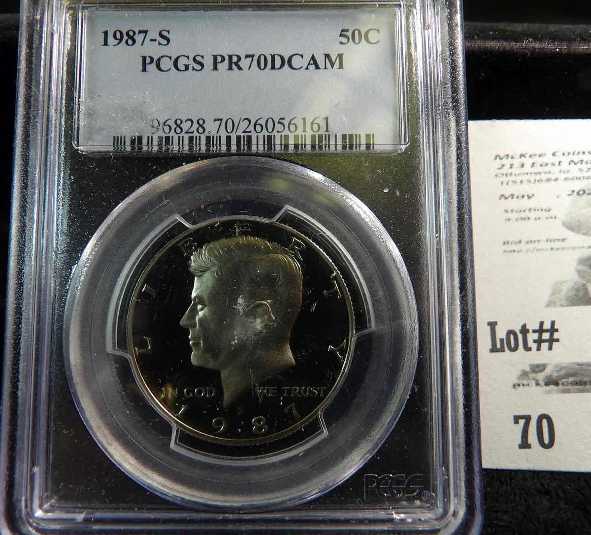 1987 S Kennedy Half-Dollar slabbed PCGS PR70DCAM.