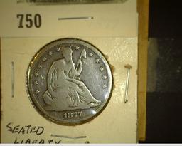 1877 P U.S. Seated Liberty Half Dollar, Good+, carded.