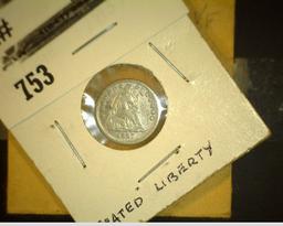 1857 P U.S. Seated Liberty Half Dime, carded.